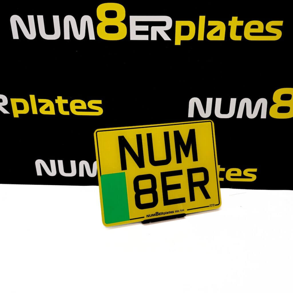 Motorbike number plate with green flash